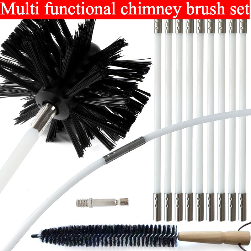Chimney and Dryer Vent Cleaning Kit with 100mm Brush and 30ft Reach