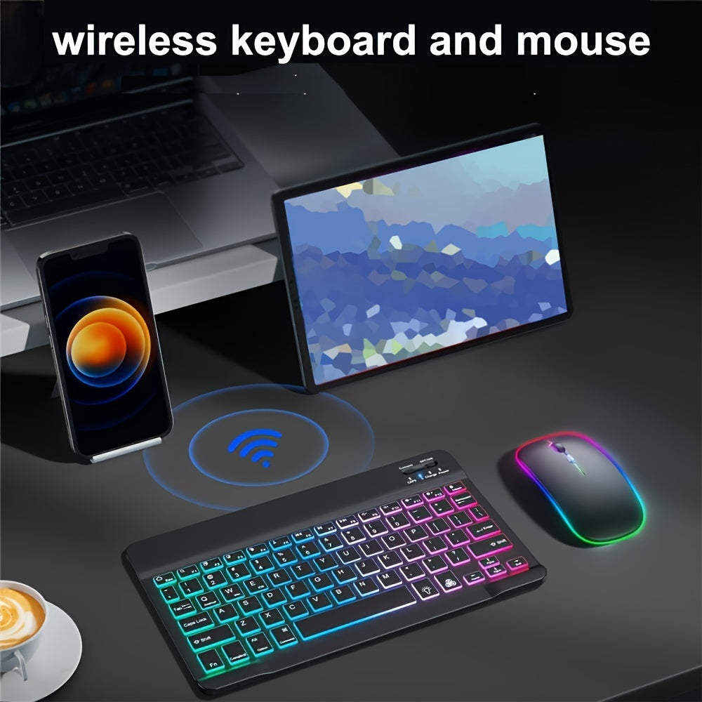 10-Inch Wireless Backlit Keyboard and Mouse Combo with RGB Lighting and Type-C Charging