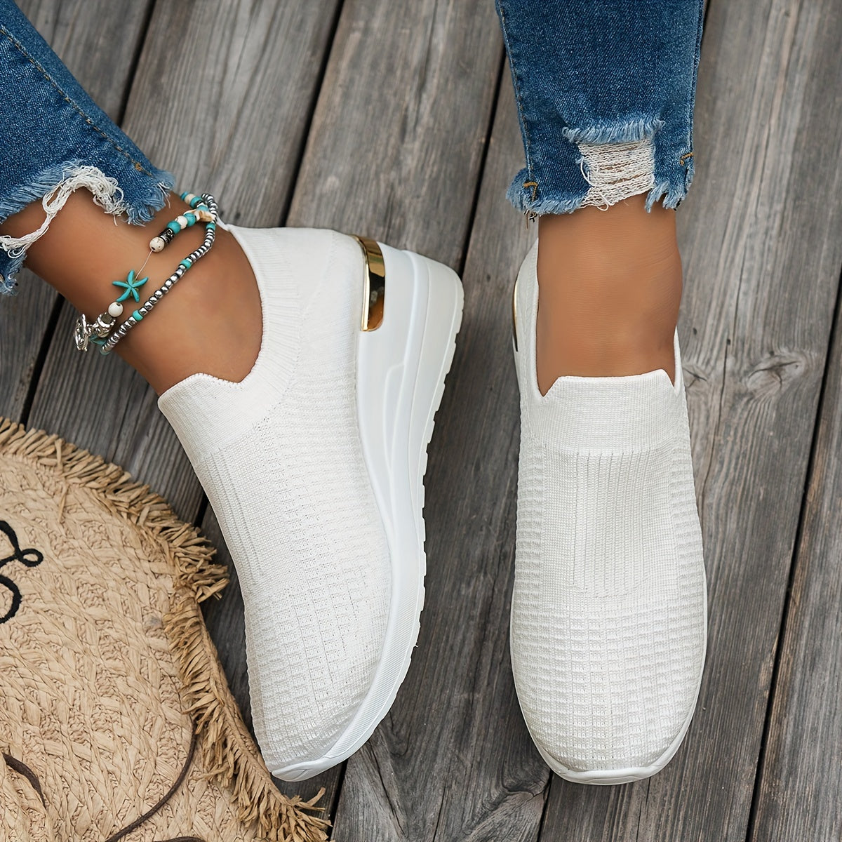Zapatillas slip-on verdes de malla transpirable para mujer para actividades casuales