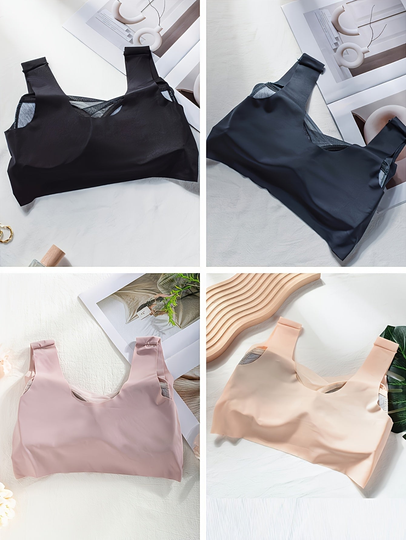 Women's Seamless Wireless Bra Set 4 Pack Non-Padded Comfortable Stretchy