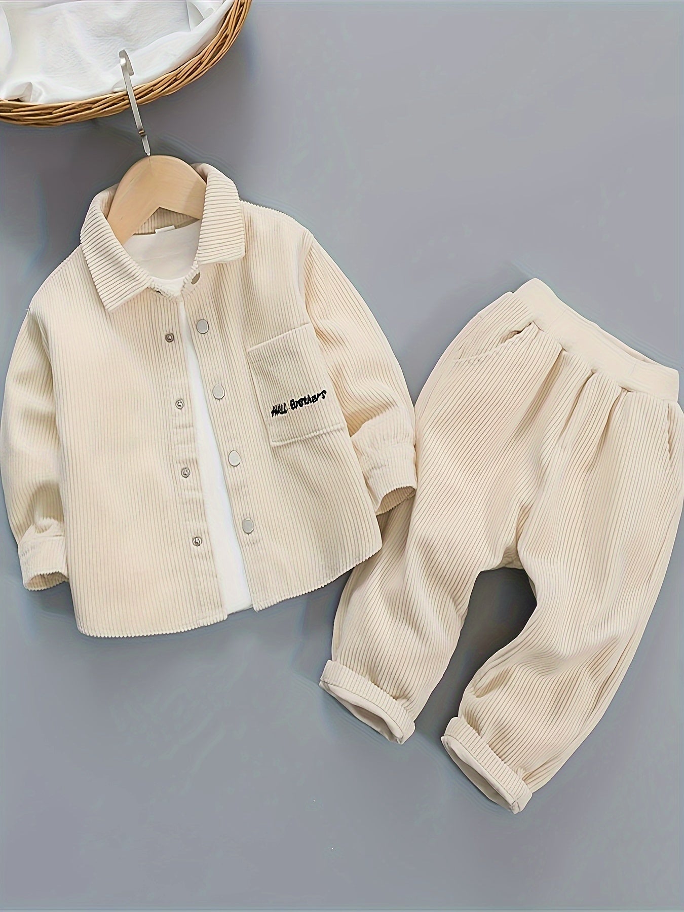 Boys Cotton Jacket and Cargo Pants Set Spring Fall Casual Minimalist Solid Color