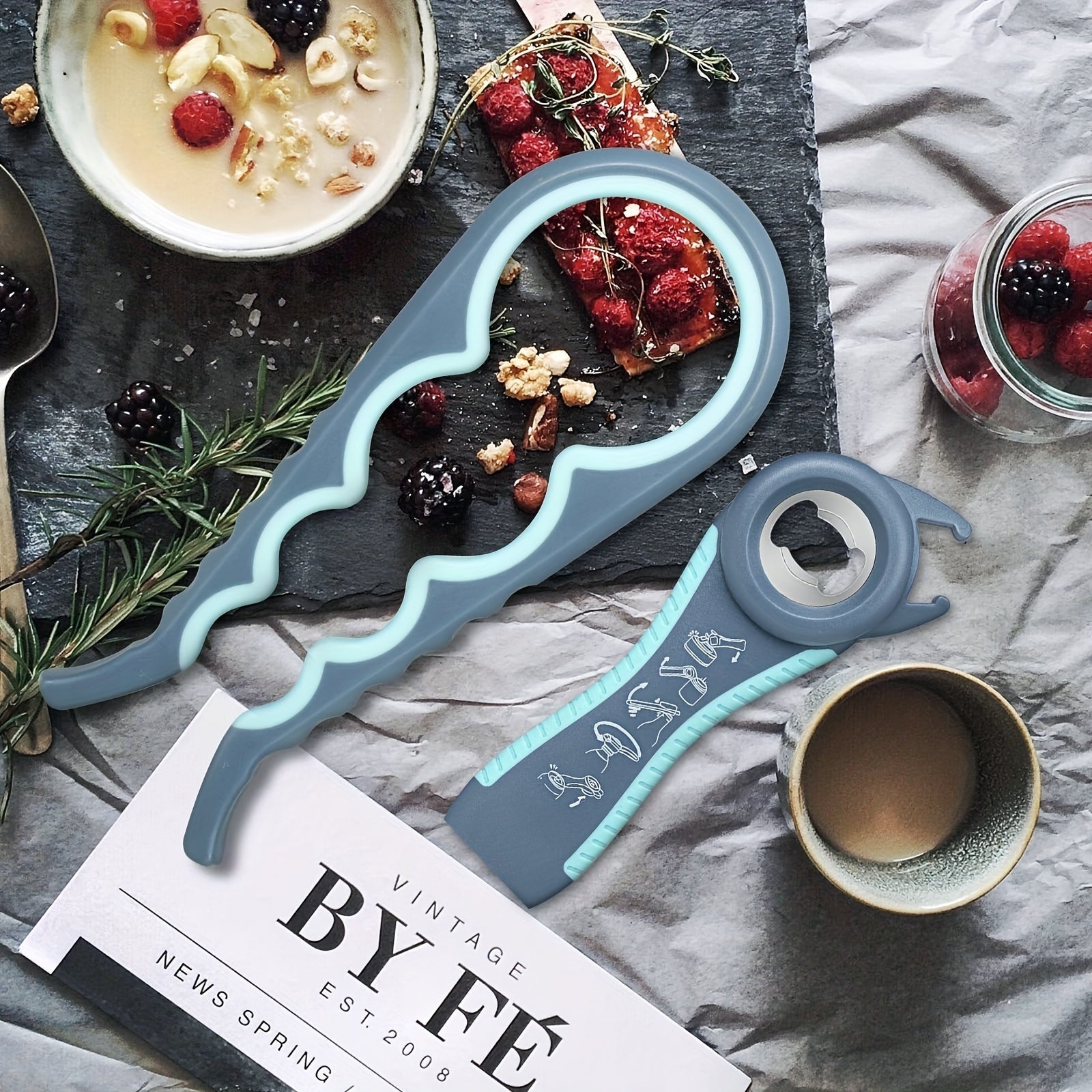 Multifunctional 5-in-1 Jar Bottle Can Opener Set Rubber Grip Kitchen Tool