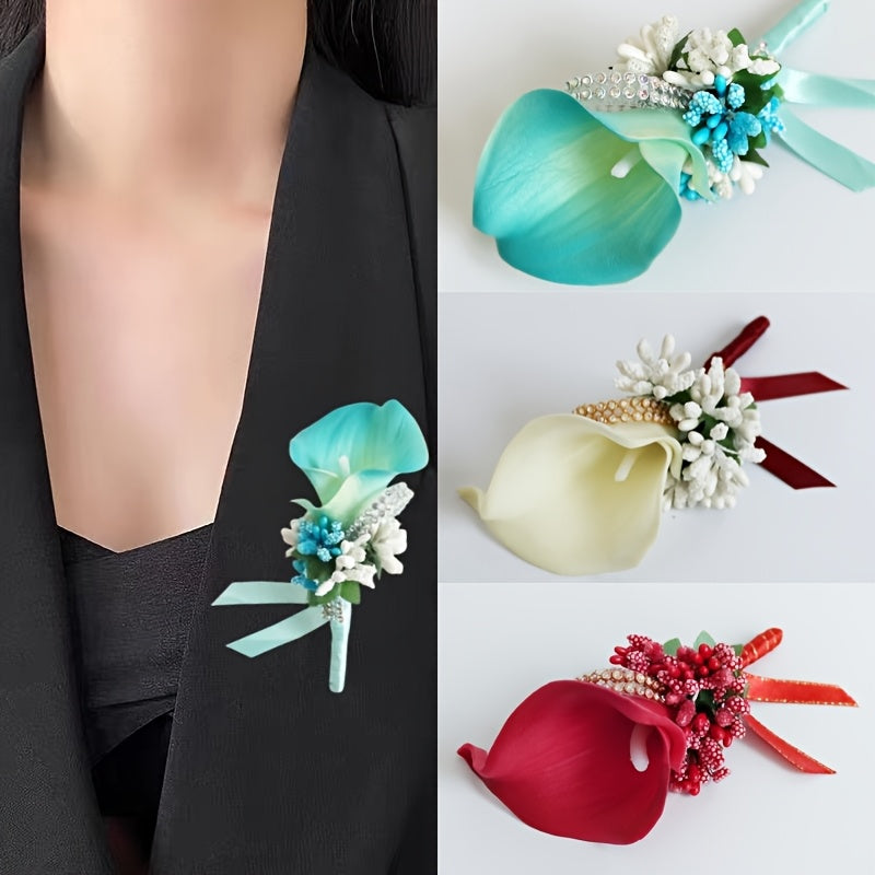 European-Style Artificial Calla Lily Corsage Set for Weddings and DIY Embellishments