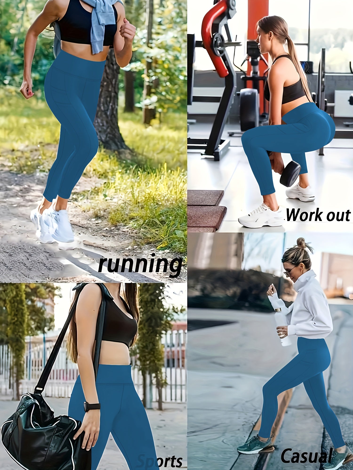 Leggings de talla grande con cintura alta y bolsillos, de poliéster elástico y elastano