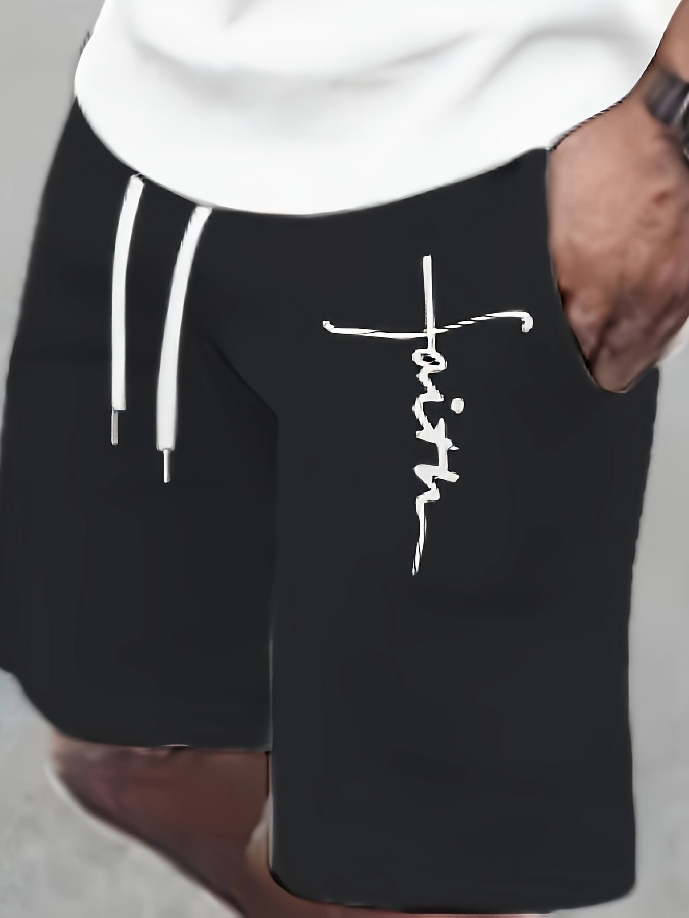 Men's Plus Size Casual Sports Set Polyester Knit with Cartoon Print Crew Neck T-Shirt and Shorts