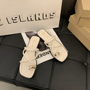 Women's Slide Sandals Open-Toe Cushioned Non-Slip Summer Casual Black White