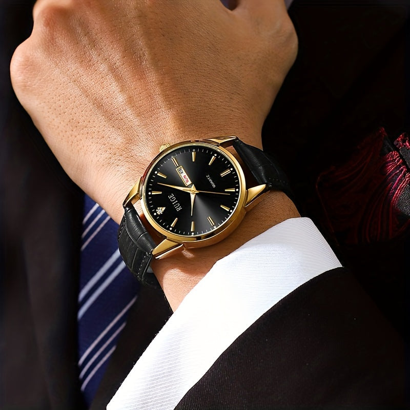 Men's Quartz Wristwatch with Leather Strap for Casual and Business Wear