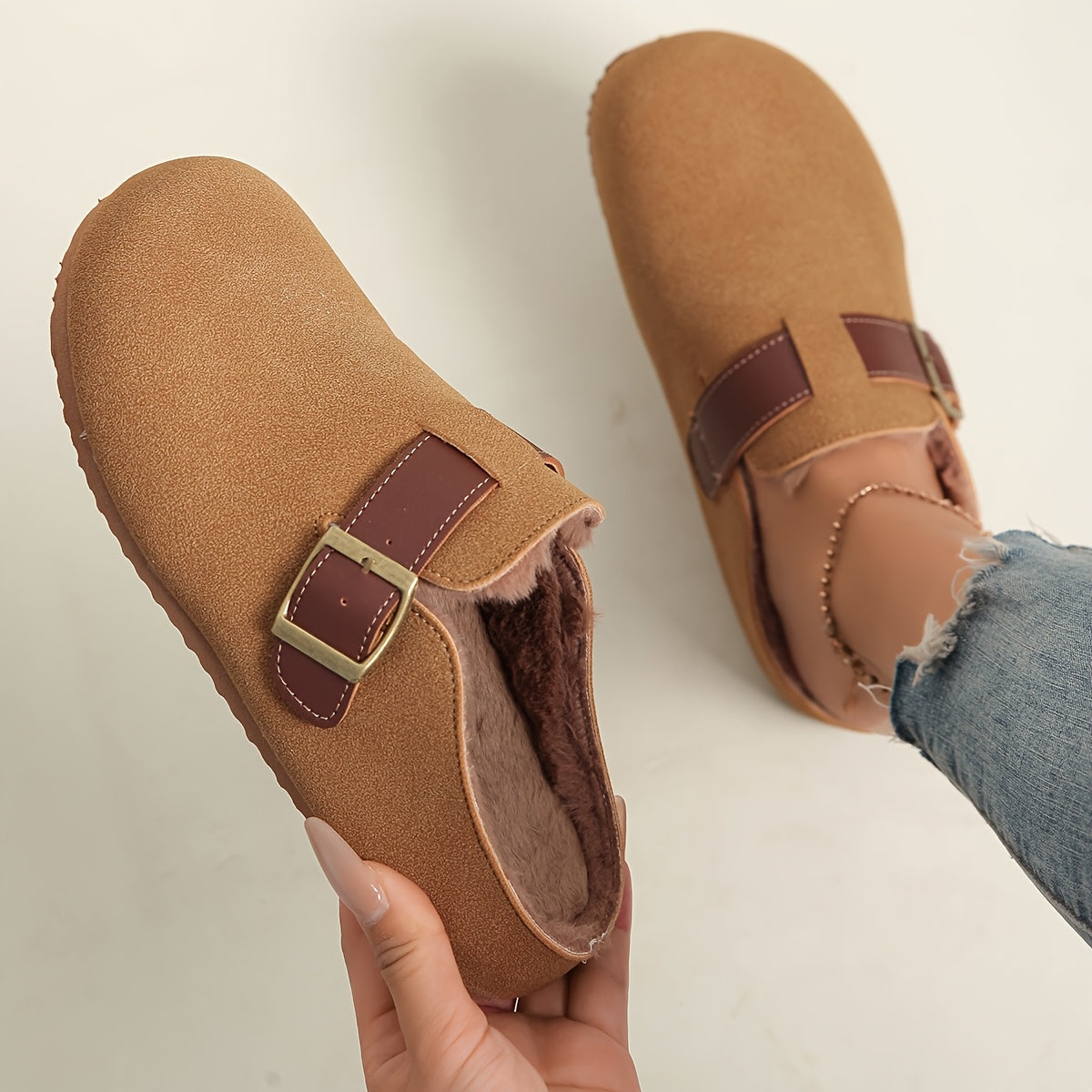 Women Mule Shoes Flat Fleece Slip-On Casual Comfortable