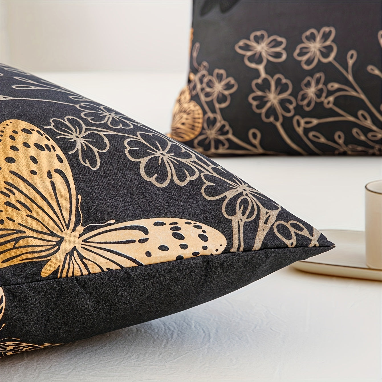 Golden Butterfly Print Polyester Pillow Covers Set Soft Cozy Bed Decor Multiple Sizes