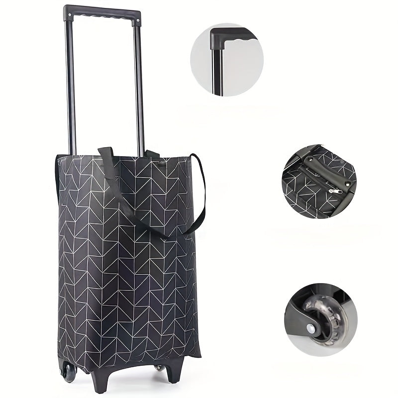 Foldable Shopping Cart with Wheels Waterproof Oxford Fabric Large Capacity Outdoor Groceries