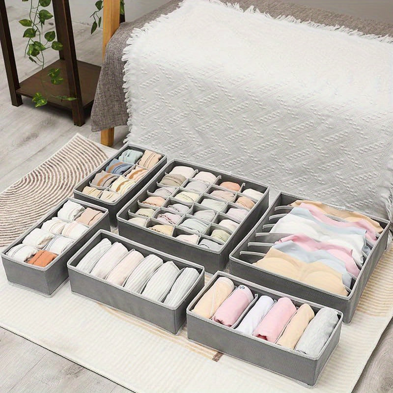 Fabric Sock Storage Box with 6/7/8/24 Grids Divided Organizer for Underwear and Socks