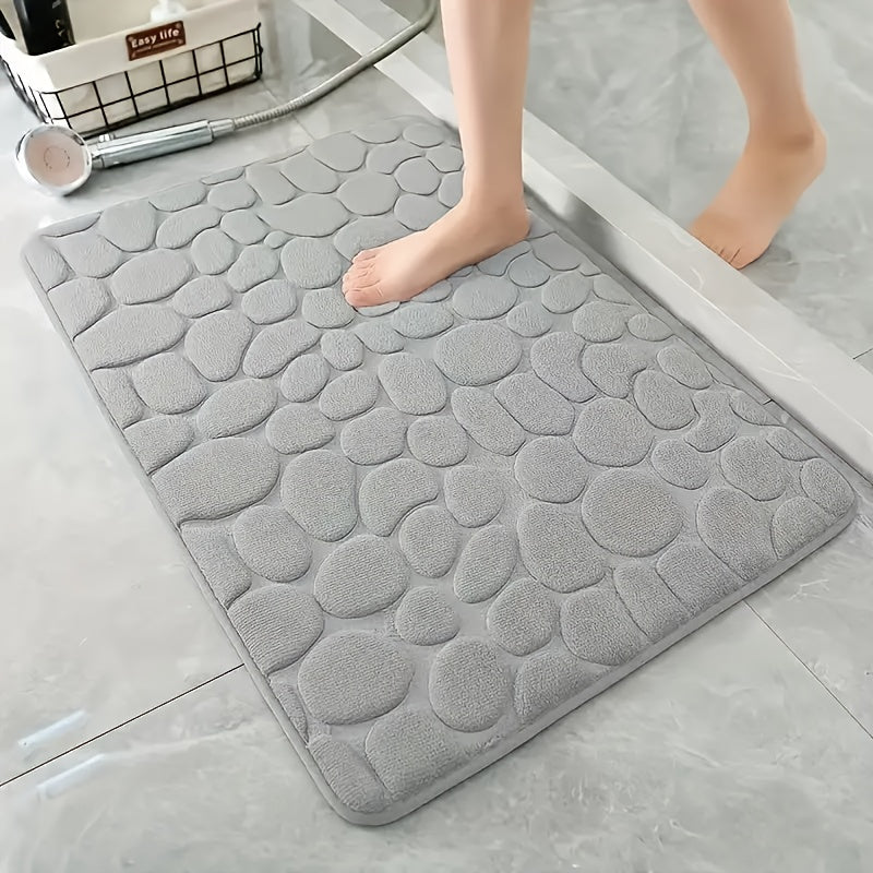Alfombra de baño de felpa coral antideslizante con memoria de espuma y diseño de piedras, 400gsm
