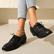 Women's Black Casual Oxfords with Golden Buckle Synthetic Leather Shoes