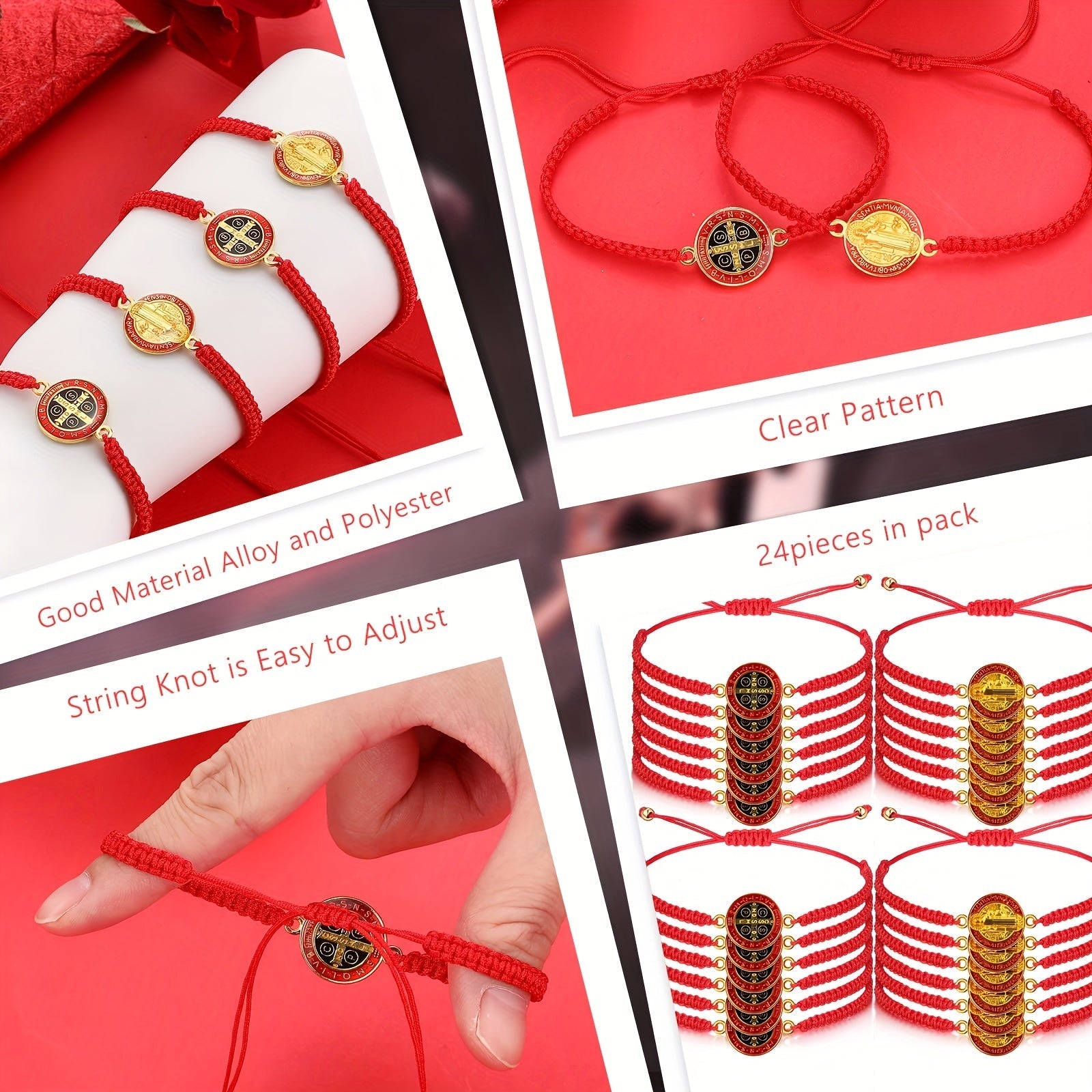 Red Knot String Bracelet with San Benito Charm Adjustable Good Luck Jewelry for Women and Men