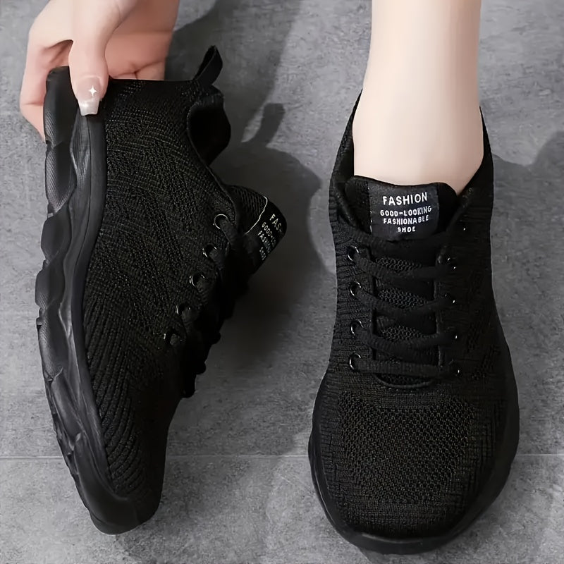 Women’s Breathable Knit Casual Sneakers Lightweight Low-Top Shoes Black