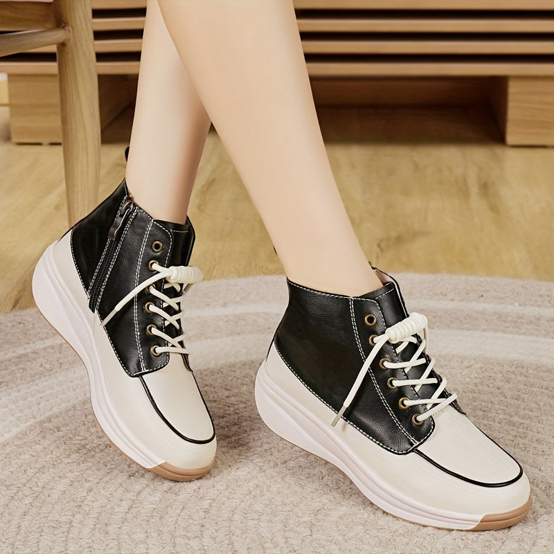 Women's Casual High-Top Sneakers Thick Sole White TPR All-Season