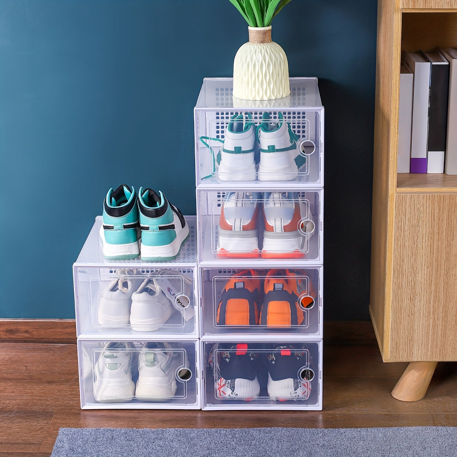 12 Pack Clear Plastic Shoe Storage Boxes Dustproof Moisture-Resistant with Front and Back Access