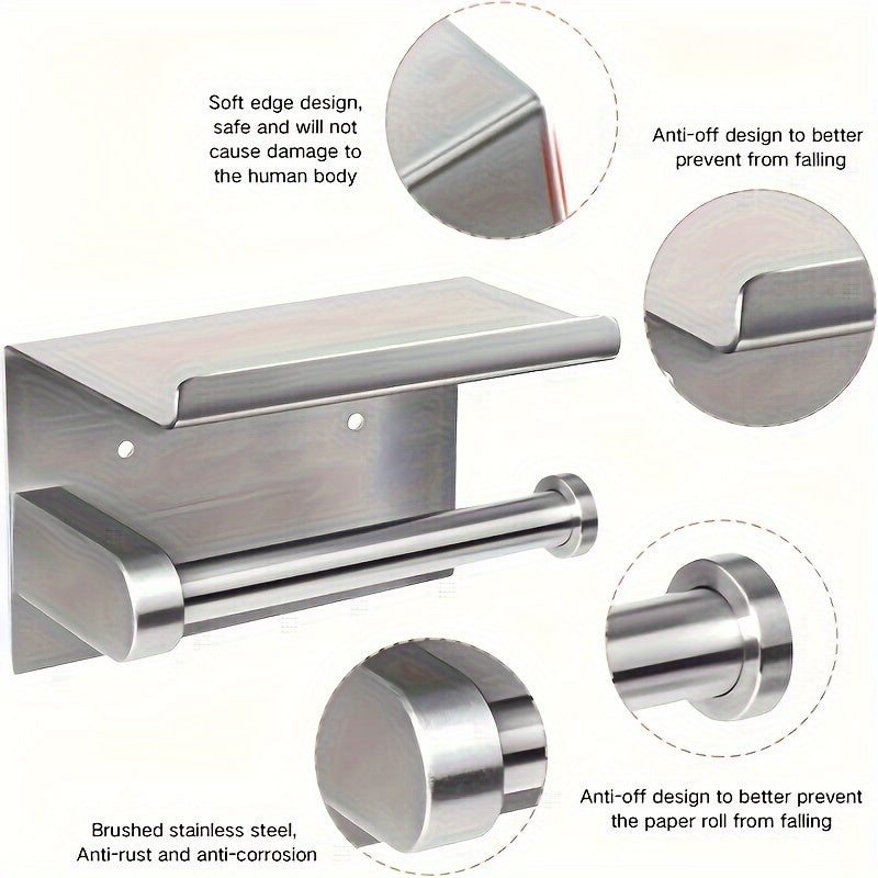 Stainless Steel Toilet Paper Holder with Shelf for Bathroom Storage