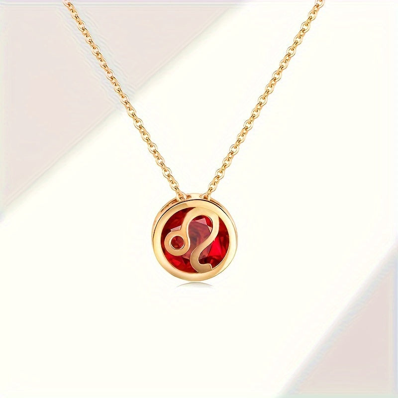 Bohemian Birthstone Pendant Necklace Double-Sided Cubic Zirconia Women Gift