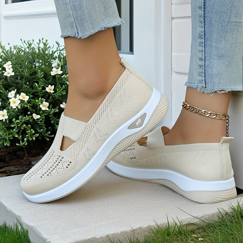 Zapatillas slip-on transpirables de malla para mujer, flats casuales tipo ballet en negro