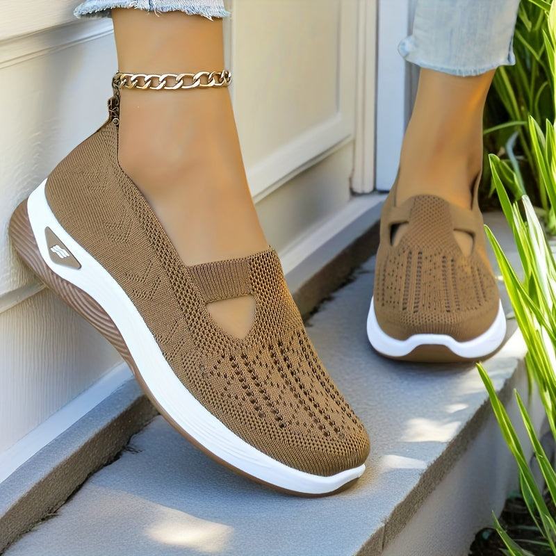 Zapatillas slip-on transpirables de malla para mujer, flats casuales tipo ballet en negro