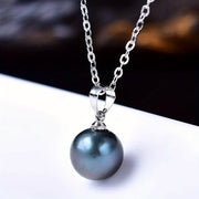 Sterling Silver Black Pearl Pendant Necklace Bohemian Style Gift for Women