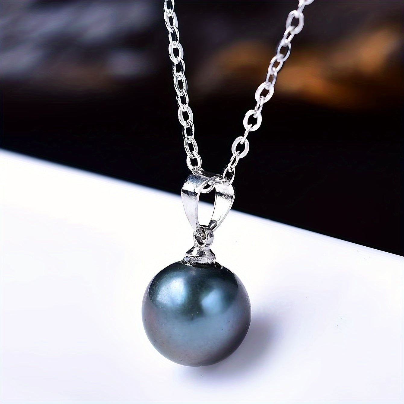 Sterling Silver Black Pearl Pendant Necklace Bohemian Style Gift for Women