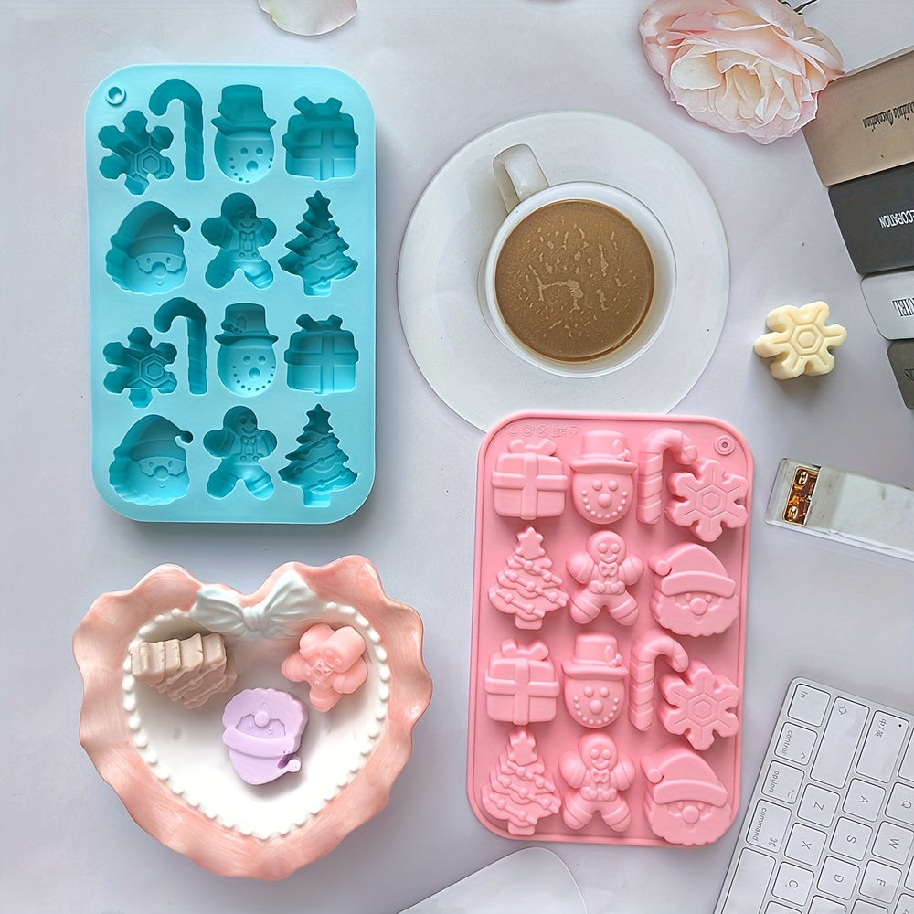 Silicone Christmas Mold 14 Cavities Snowflake Santa Tree for Ice Candy Chocolate