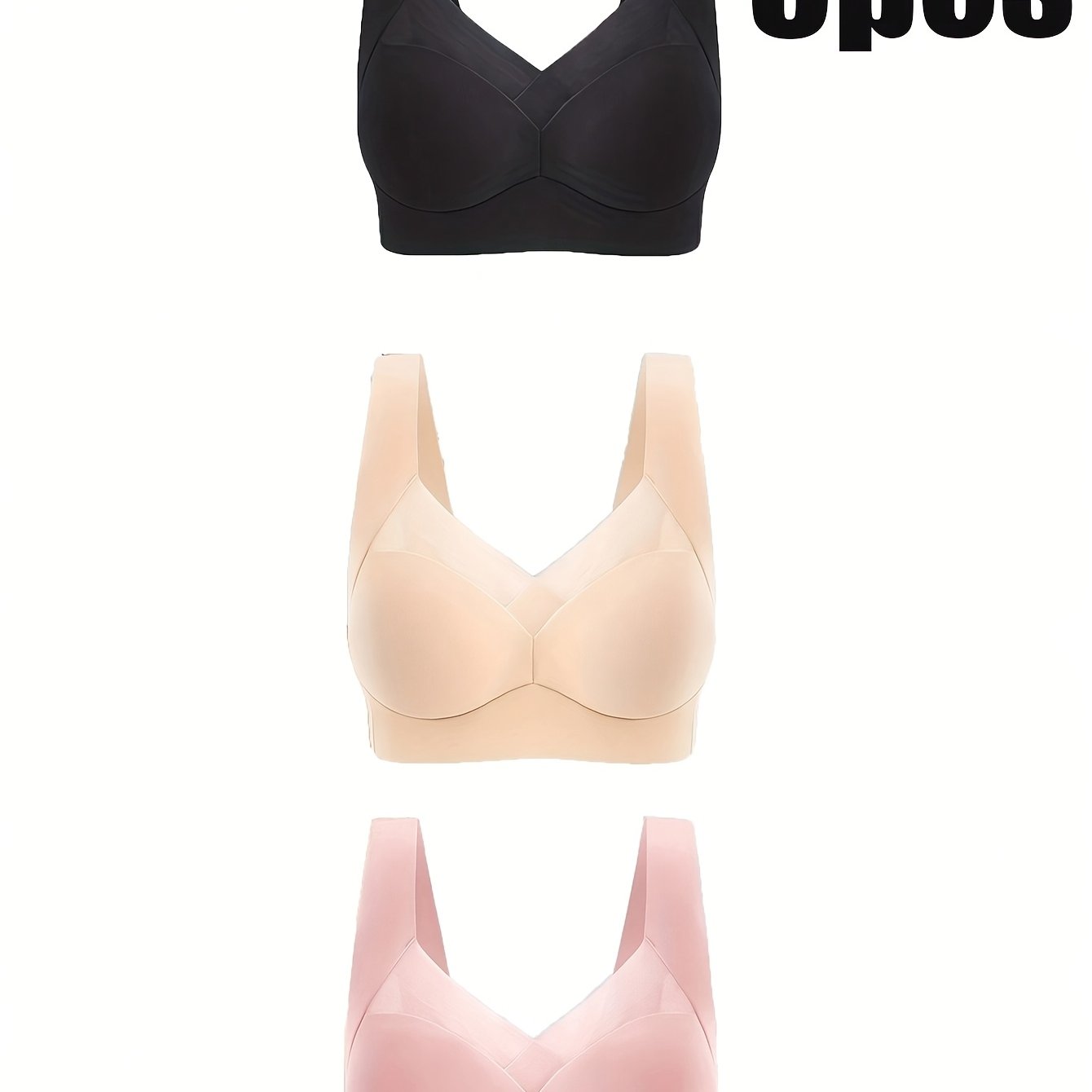 Women's Plus Size Seamless V-Neck Bras 3 Pack High Support Lightweight Padding