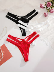 Set de 3 tangas para mujer negro, blanco y rojo, de nylon y elastano, cómodas y elegantes