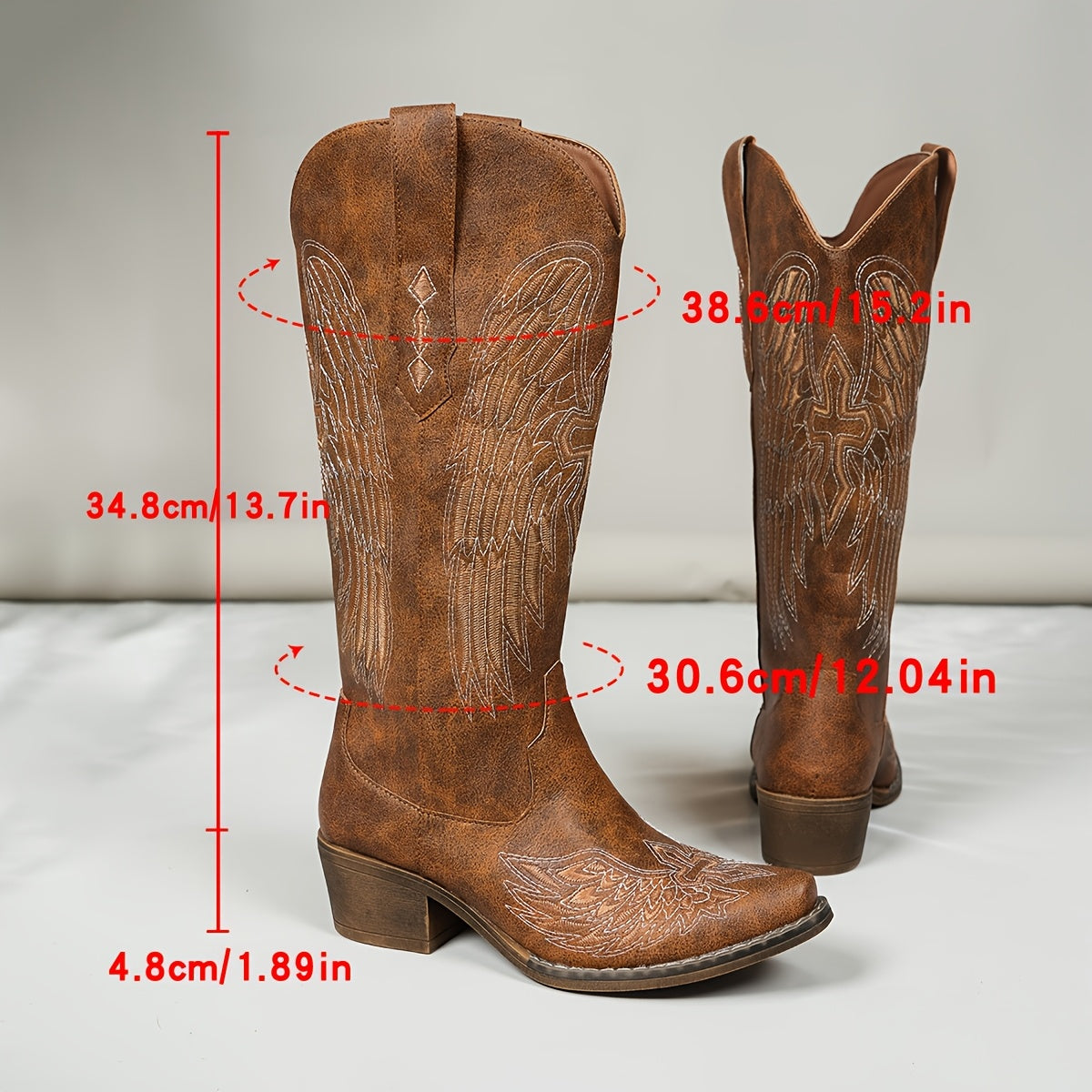 Women's Western Cowboy Boots Faux Cover Embossed Design Pointed Toe Mid-Heel