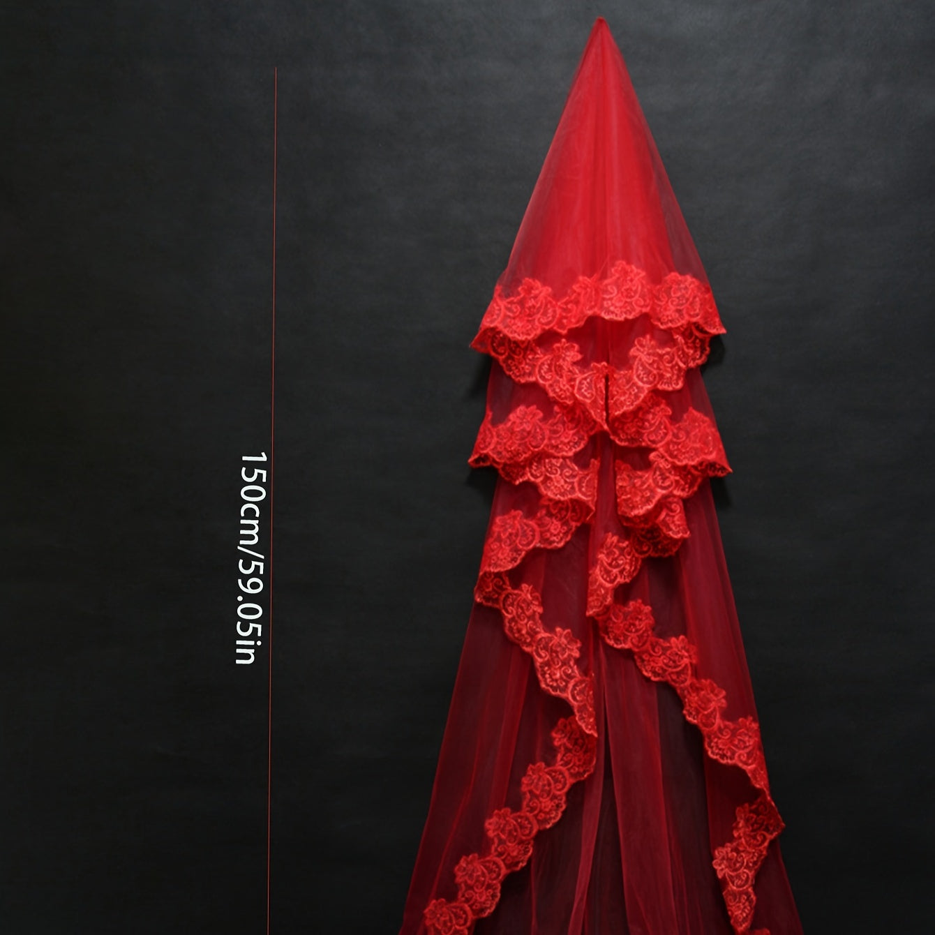 Qizlar uchun Qizil Lale toʻqimi 1.5m Bir qatlamli gullar chetli tarmoq