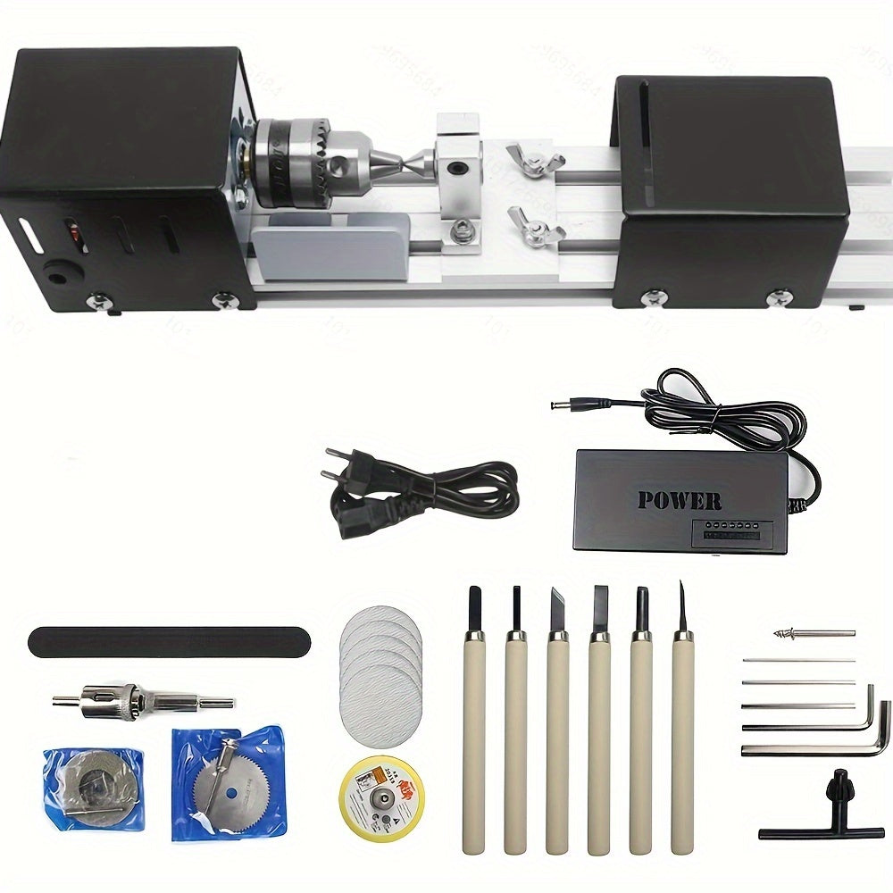 Mini Wood Lathe Machine for DIY Woodworking Polishing Drilling and Carving