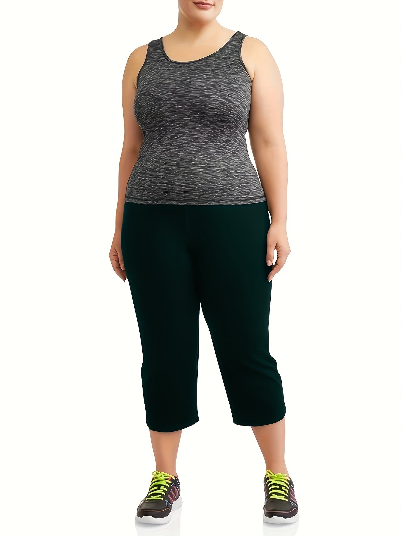 Women Plus Size High-Waisted Stretchy Black Capri Pants Casual Wear