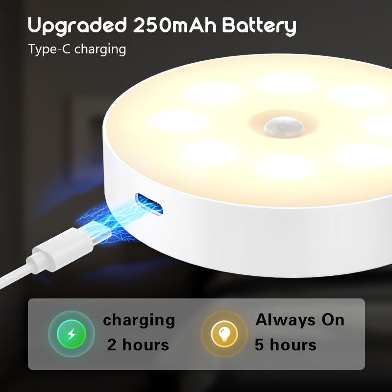 6pcs Magnetic LED Motion Sensor Lights Rechargeable Dimmable Portable Indoor White Yellow