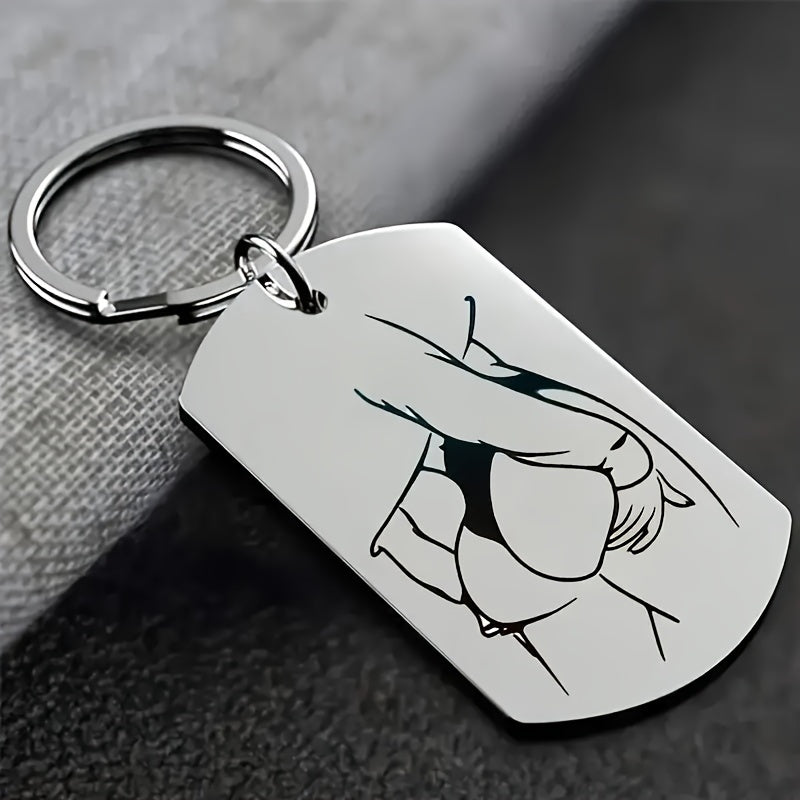 Unisex Stainless Steel Keychain with Elegant Pattern Durable Car Key Ring