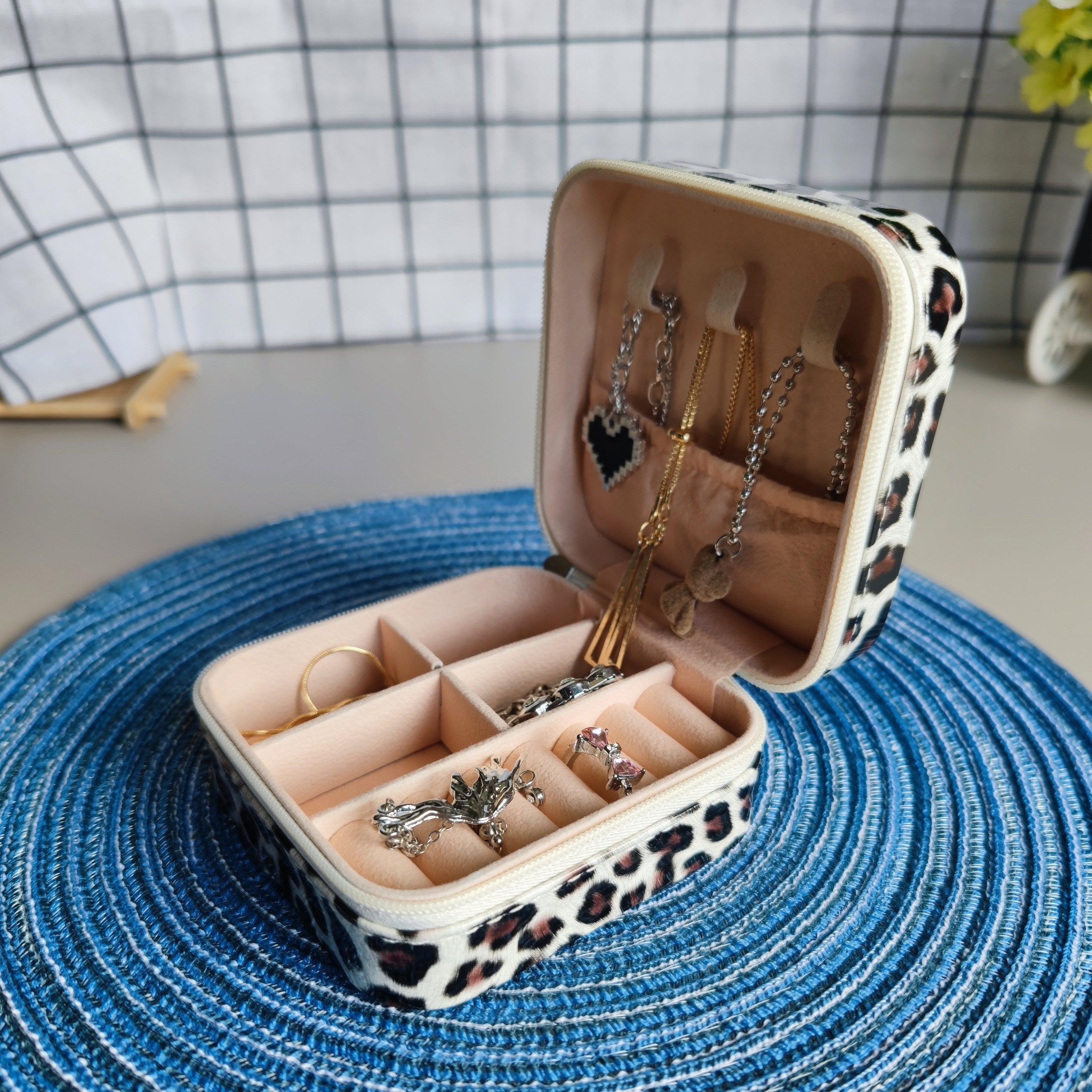 Leopard Style Jewelry Box Travel Compact with Subdivision Storage Gift for Friends
