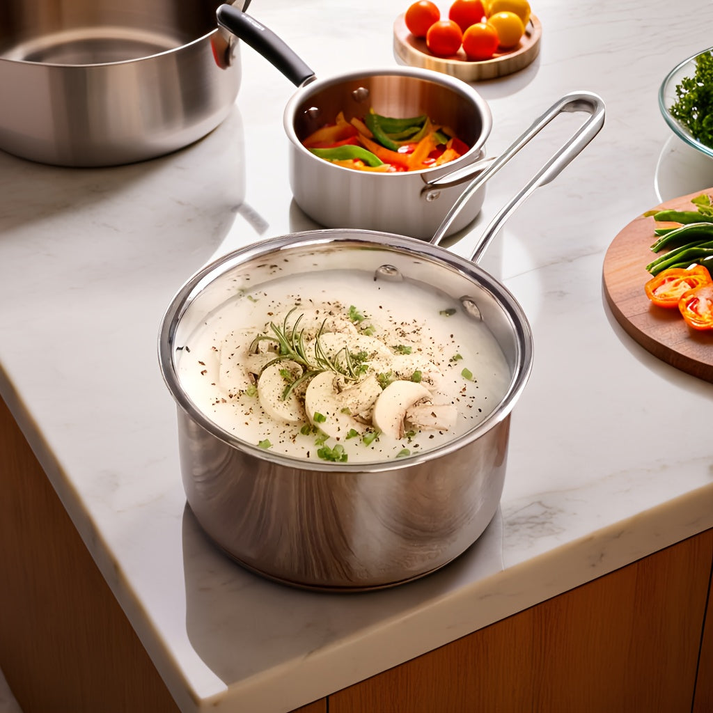 3-Piece Stainless Steel Cookware Set with Glass Lids, Induction Safe, Dishwasher Safe