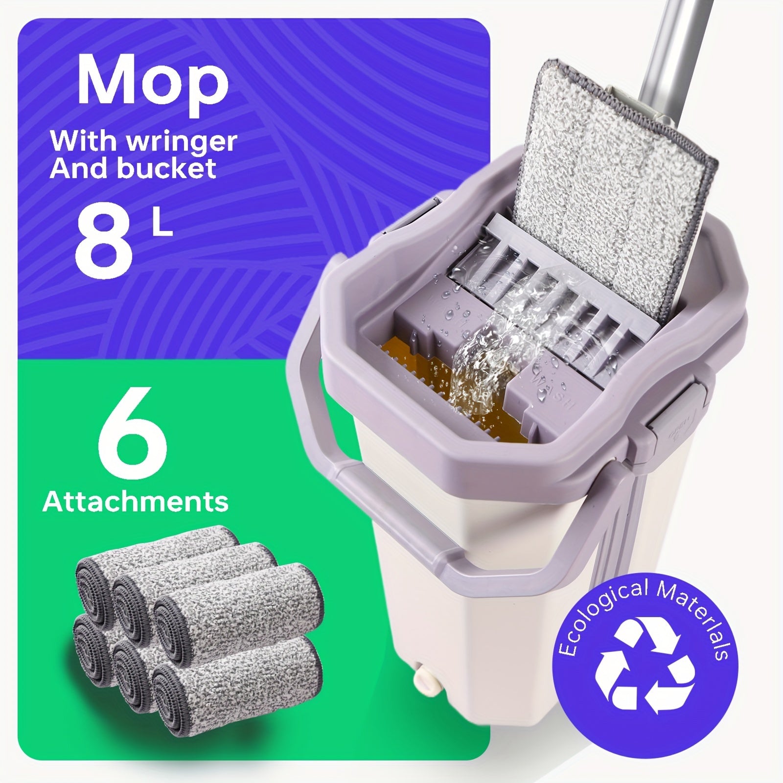 8L mop to'plami, qutisi va mikrotozalash mato bilan oshxona va hammomni tozalash uchun