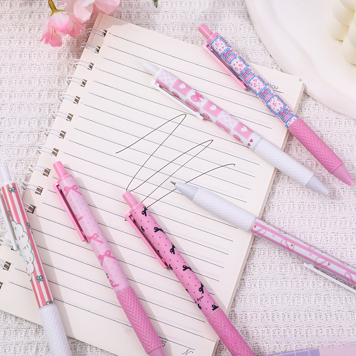 Set of 6 Pink Bowknot Gel Pens 0.5mm Fine Point for Office and School