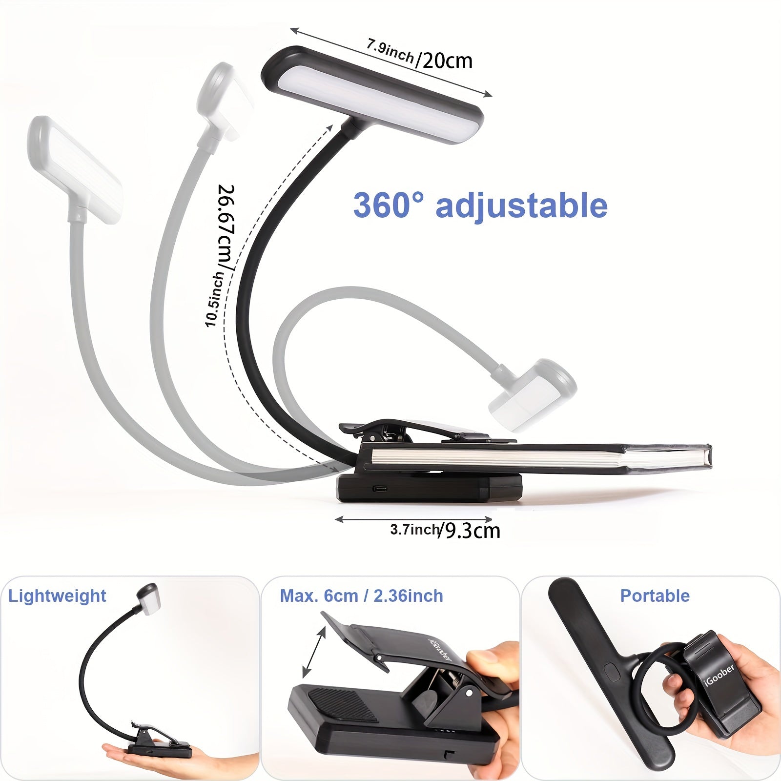 LED Music Stand Light with Clip, 28 LEDs, 4 Color Modes, 3 Brightness Levels, Eye-Care Technology, USB-C Rechargeable