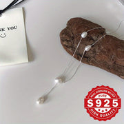 Sterling Silver Y-Shaped Pearl Necklace with Shell Bead Inlay for Women