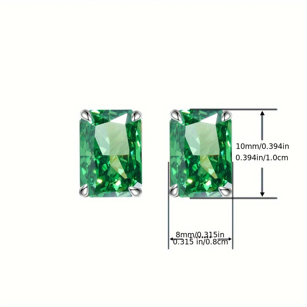 Women's Silver Earrings with Emerald Green Zirconia 8 Carat Ice Cut