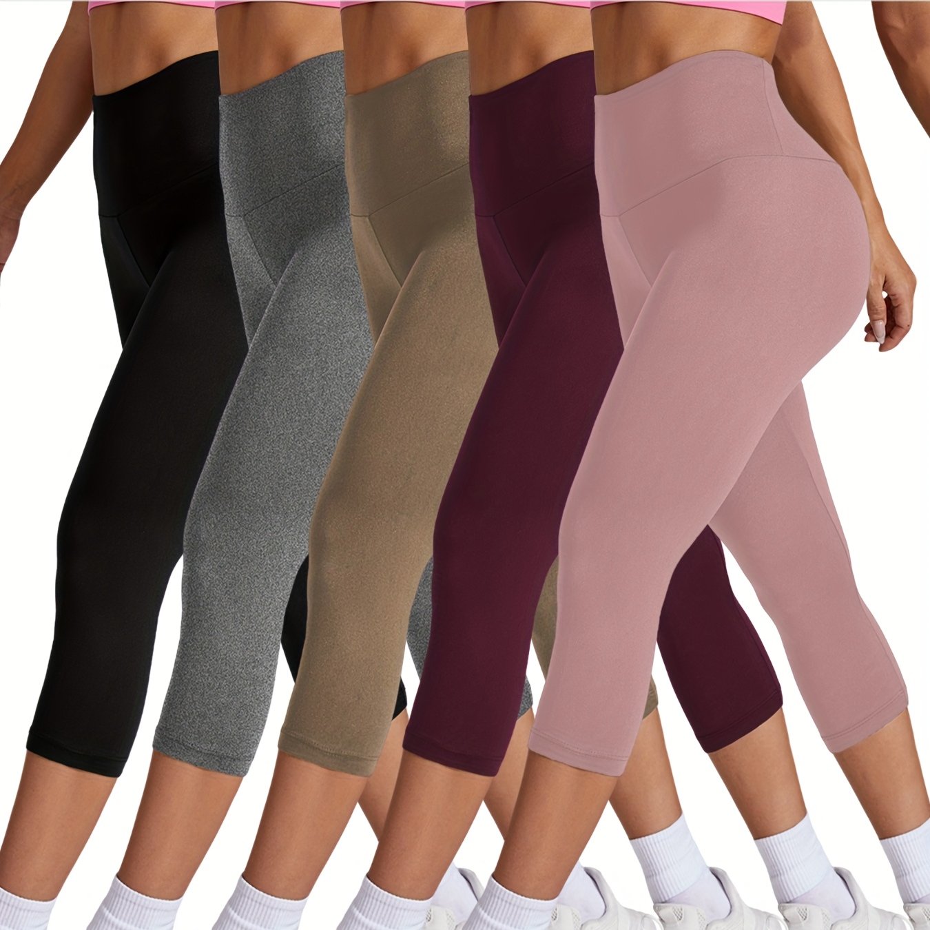 Plus Size Women High Waisted Capri Pants Tummy Control Yoga Athletic