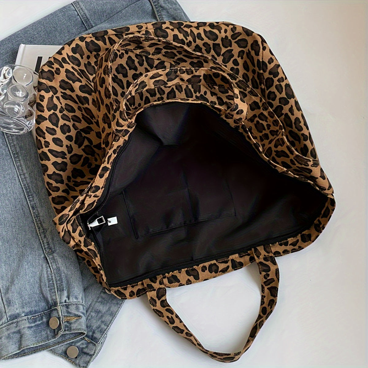 Ayollar uchun Leopard Print Tote Bag – Zamonaviy, Katta sig'imli, Ko'p funksiyali, Zipper yopilishi