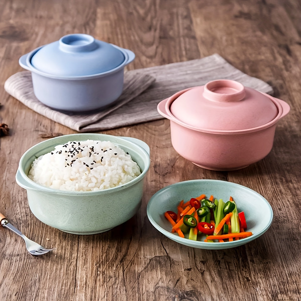 Juego de recipientes de almacenamiento de alimentos antideslizantes para fideos y arroz con tapas