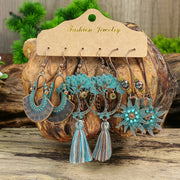 Men's Retro Distressed Geometric Round Dangle Earrings Set of 12 Holiday Party Jewelry