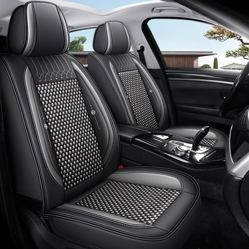 Full Seat Cover Black PU Ice Silk Fabric Universal Auto Seat Cushion All-Season