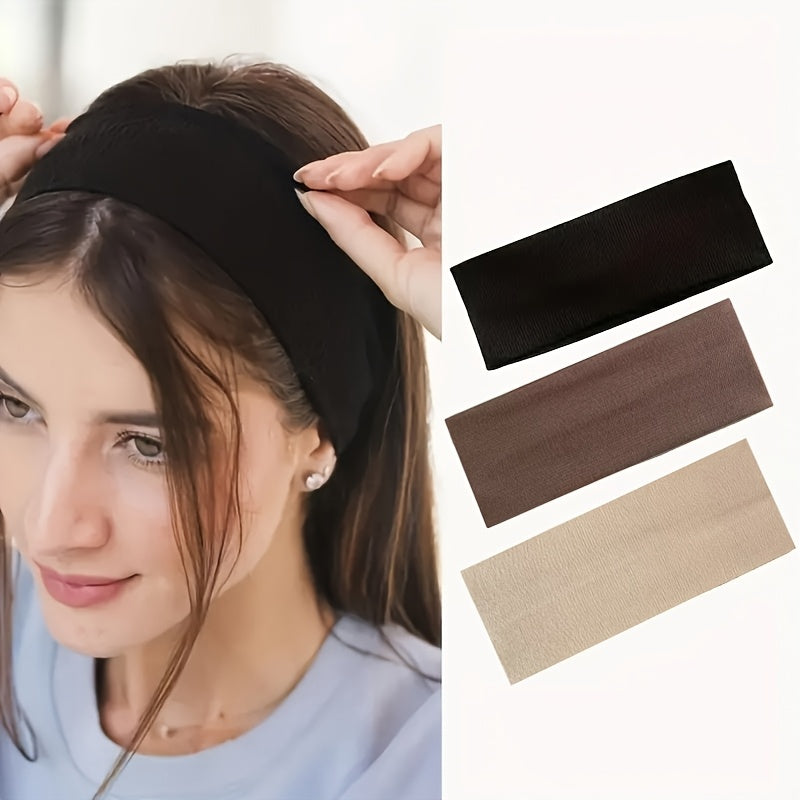 Women's Anti-Slip Headbands for Yoga Running Cycling Set of 3 Black Dark Brown Light Beige