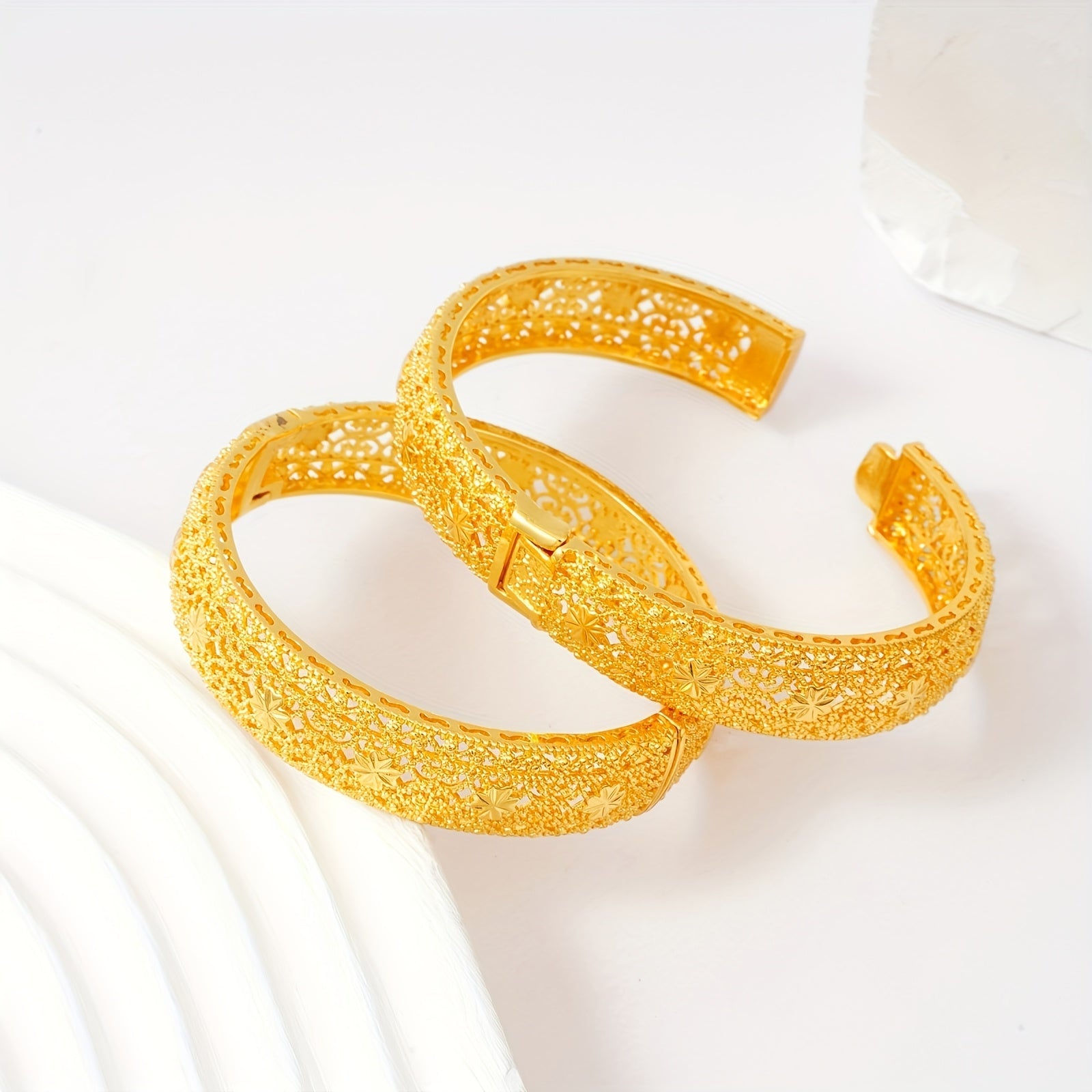 Gold Open Bracelet for Women with Elegant Hollow Design for Festivals and Weddings